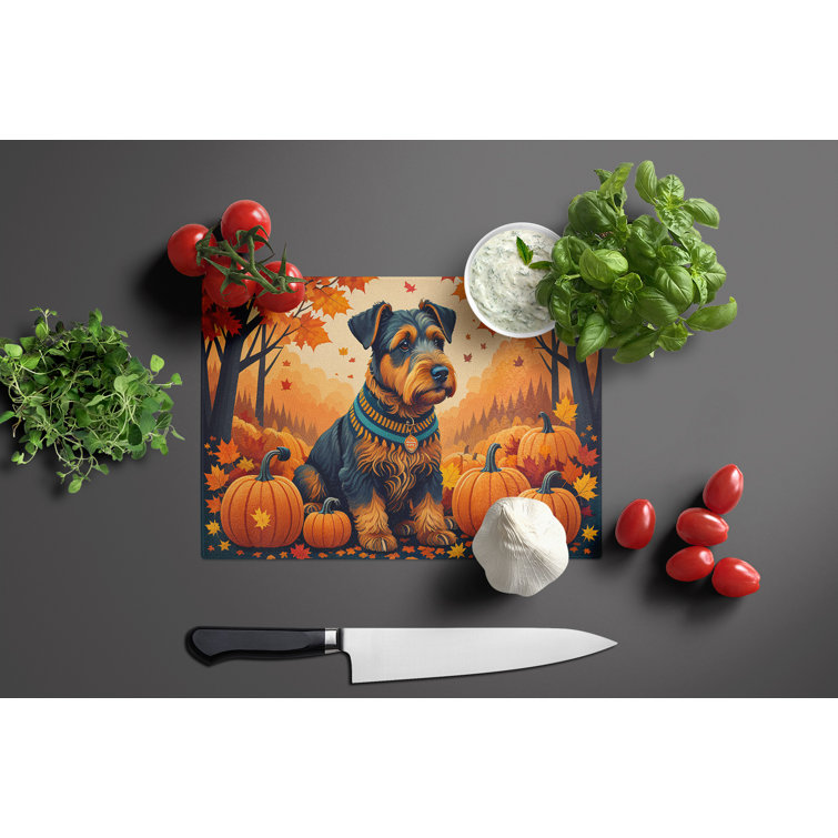 Caroline's Treasures Airedale Terrier Fall Glass Cutting Board Large